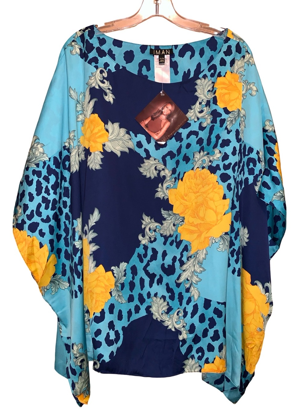 IMAN Global Chic Reversible Printed Satin Poncho Top Size XL/1X NWT